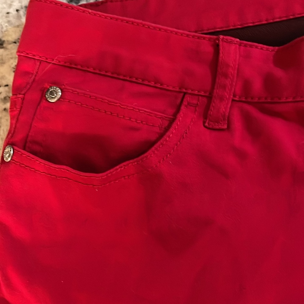 Celebrity Pink stretchy Bold Scarlet Red Jr SZ 13 Pants w silver logo plate EUC - Picture 8 of 13